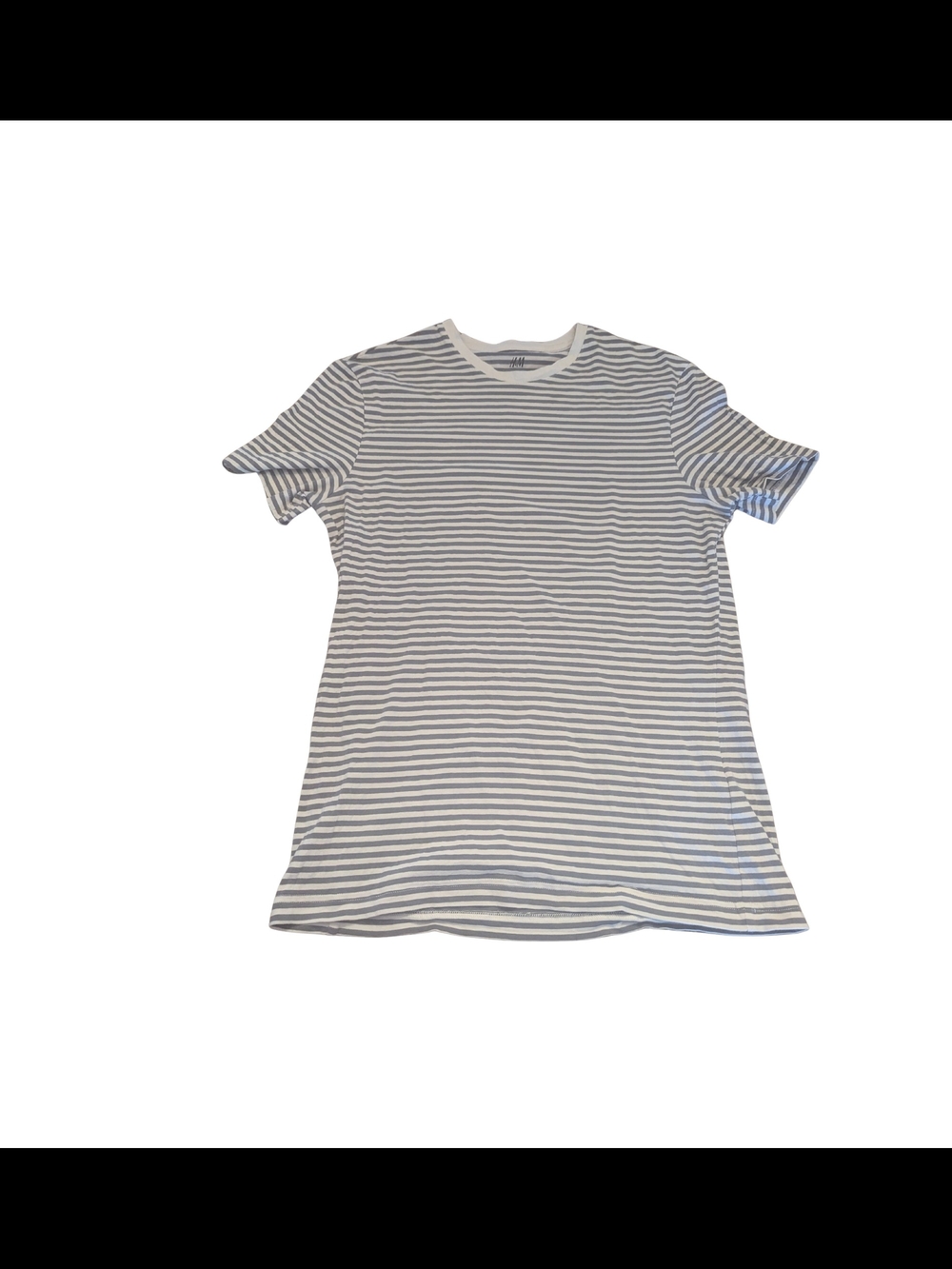 EUC H&M Womens Medium Slim Fit Gray White Stripe Crewneck Short Sleeve Tshirt